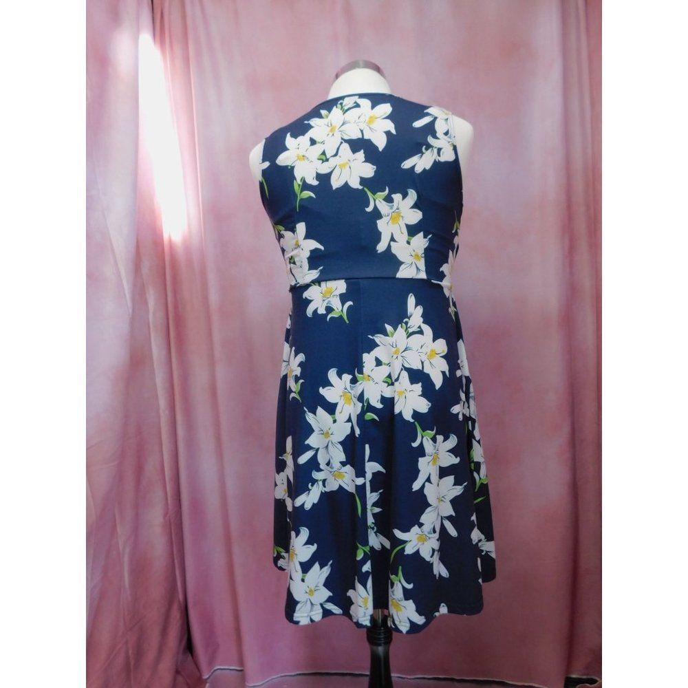 FLORAL COTTON A-Line Dress Women X-Large Navy Blue Casual - Picture 4 of 10